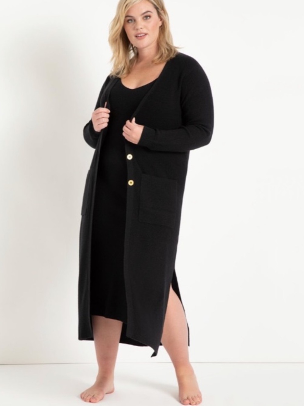 NEW Eloquii Long Lounge Sweater Cardigan in Black